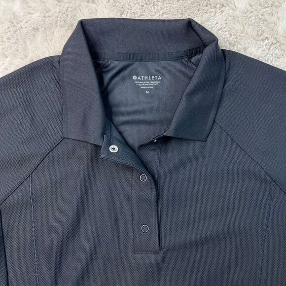 Athleta Everyday Polo Shirt Womens Size Medium Black Pocket Preppy Golf Stretch - Picture 2 of 9